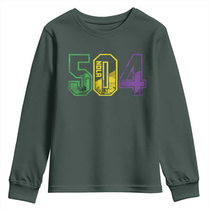 Mardi Gras 504 Nola New Orleans Louisiana LA Youth Sweatshirt TS11 Dark Forest Green Print Your Wear