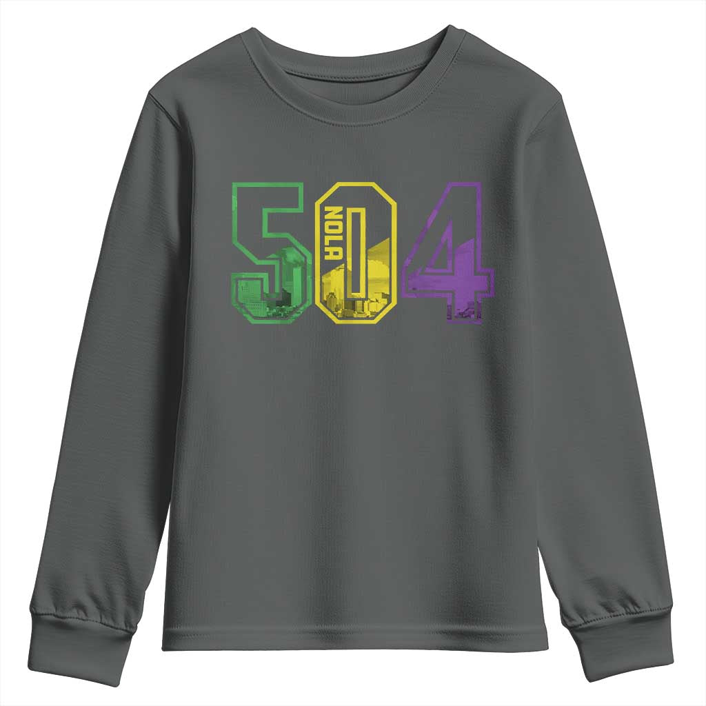 Mardi Gras 504 Nola New Orleans Louisiana LA Youth Sweatshirt TS11 Dark Heather Print Your Wear