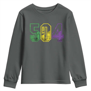 Mardi Gras 504 Nola New Orleans Louisiana LA Youth Sweatshirt TS11 Dark Heather Print Your Wear