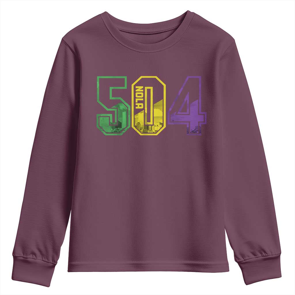 Mardi Gras 504 Nola New Orleans Louisiana LA Youth Sweatshirt TS11 Maroon Print Your Wear