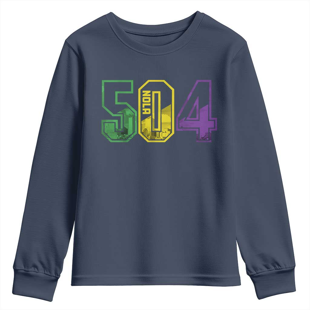 Mardi Gras 504 Nola New Orleans Louisiana LA Youth Sweatshirt TS11 Navy Print Your Wear