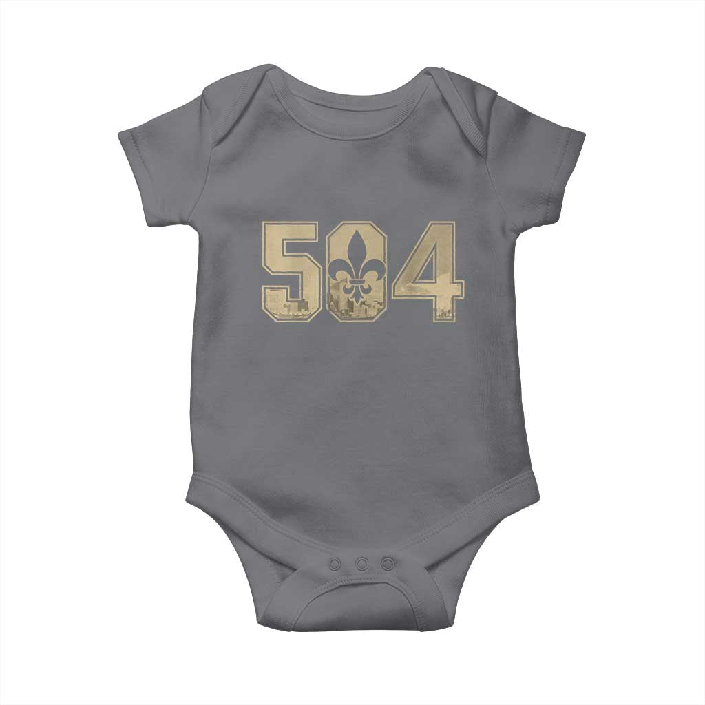504 Nola New Orleans Louisiana LA Baby Onesie Fleur De Lis TS11 Charcoal Print Your Wear