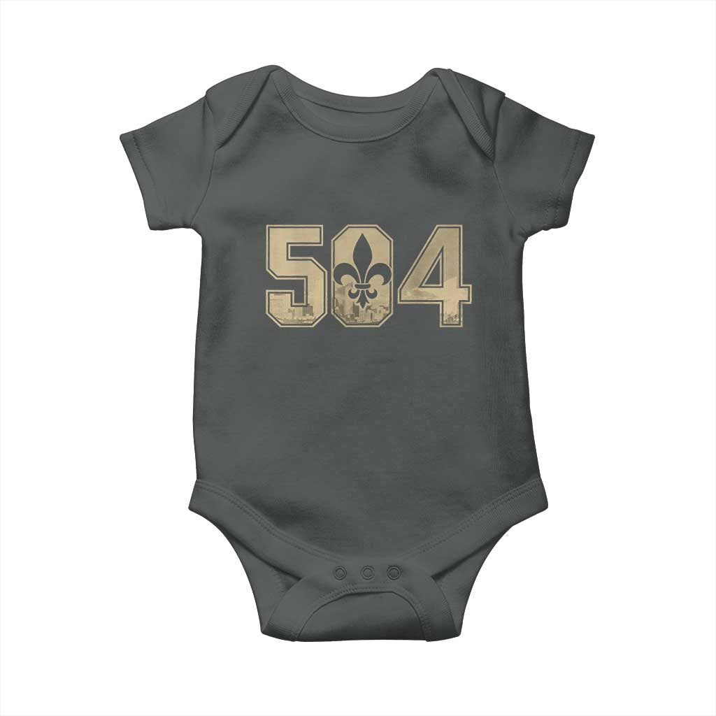 504 Nola New Orleans Louisiana LA Baby Onesie Fleur De Lis TS11 Dark Heather Print Your Wear