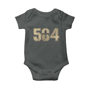 504 Nola New Orleans Louisiana LA Baby Onesie Fleur De Lis TS11 Dark Heather Print Your Wear