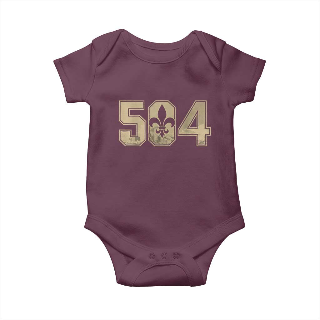 504 Nola New Orleans Louisiana LA Baby Onesie Fleur De Lis TS11 Maroon Print Your Wear