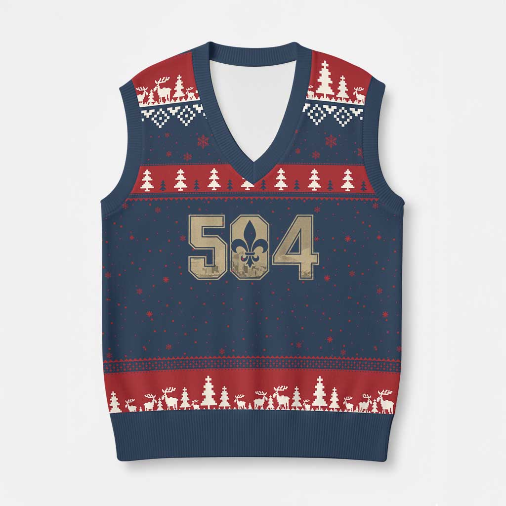 504 Nola New Orleans Louisiana LA V-Neck Knit Sweater Vest Fleur De Lis TS11 Navy Red Print Your Wear