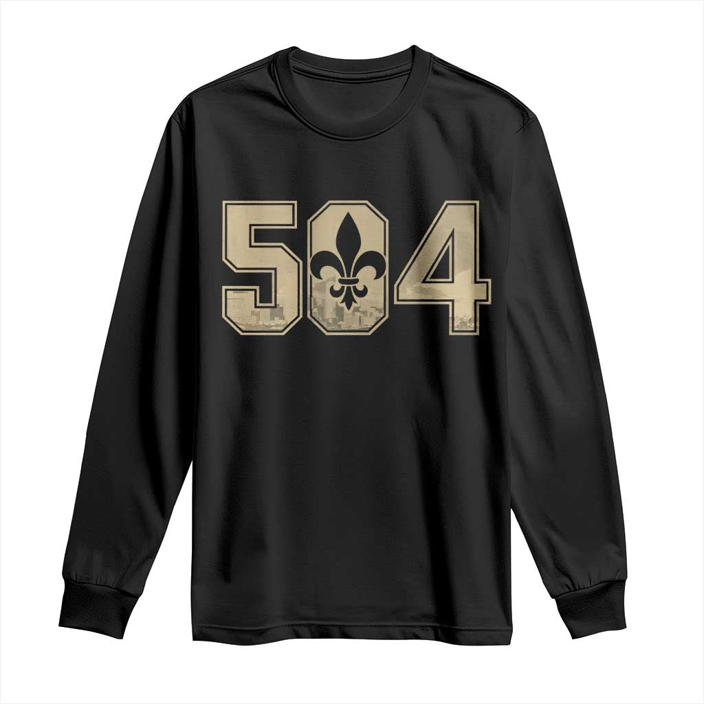 504 Nola New Orleans Louisiana LA Long Sleeve Shirt Fleur De Lis TS11 Black Print Your Wear