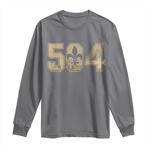 504 Nola New Orleans Louisiana LA Long Sleeve Shirt Fleur De Lis TS11 Charcoal Print Your Wear