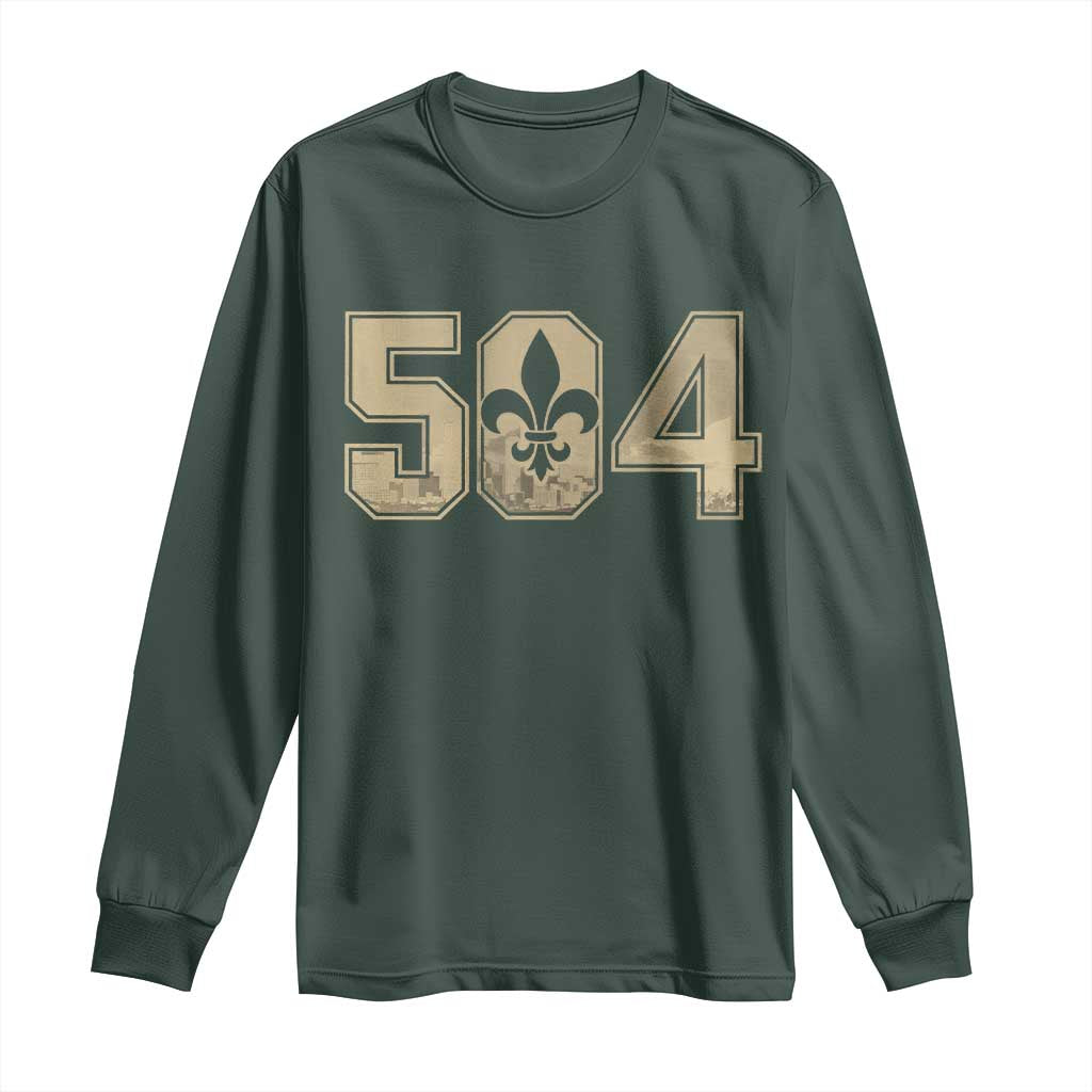 504 Nola New Orleans Louisiana LA Long Sleeve Shirt Fleur De Lis TS11 Dark Forest Green Print Your Wear