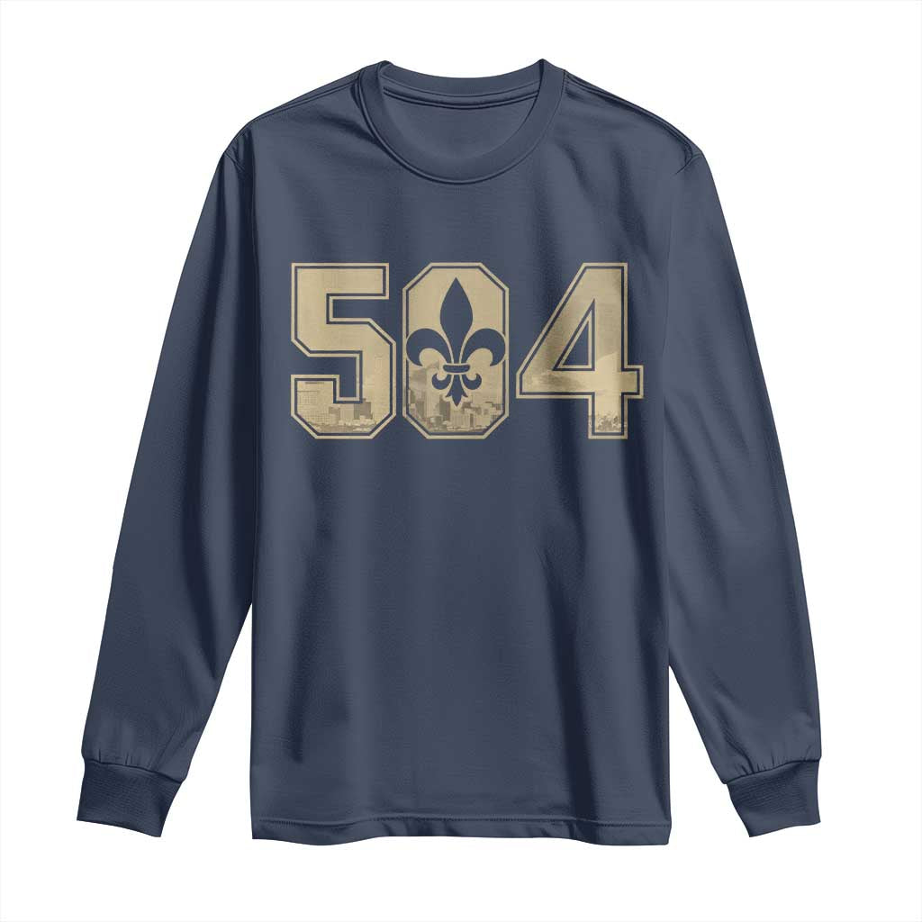 504 Nola New Orleans Louisiana LA Long Sleeve Shirt Fleur De Lis TS11 Navy Print Your Wear