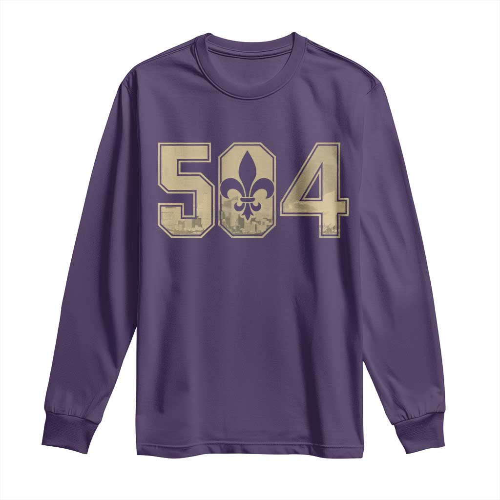 504 Nola New Orleans Louisiana LA Long Sleeve Shirt Fleur De Lis TS11 Purple Print Your Wear