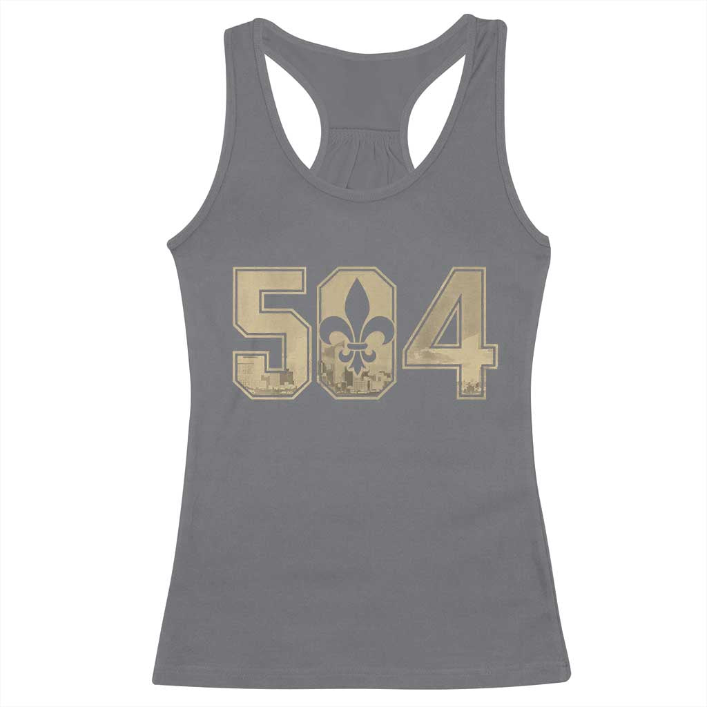 504 Nola New Orleans Louisiana LA Racerback Tank Top Fleur De Lis TS11 Charcoal Print Your Wear