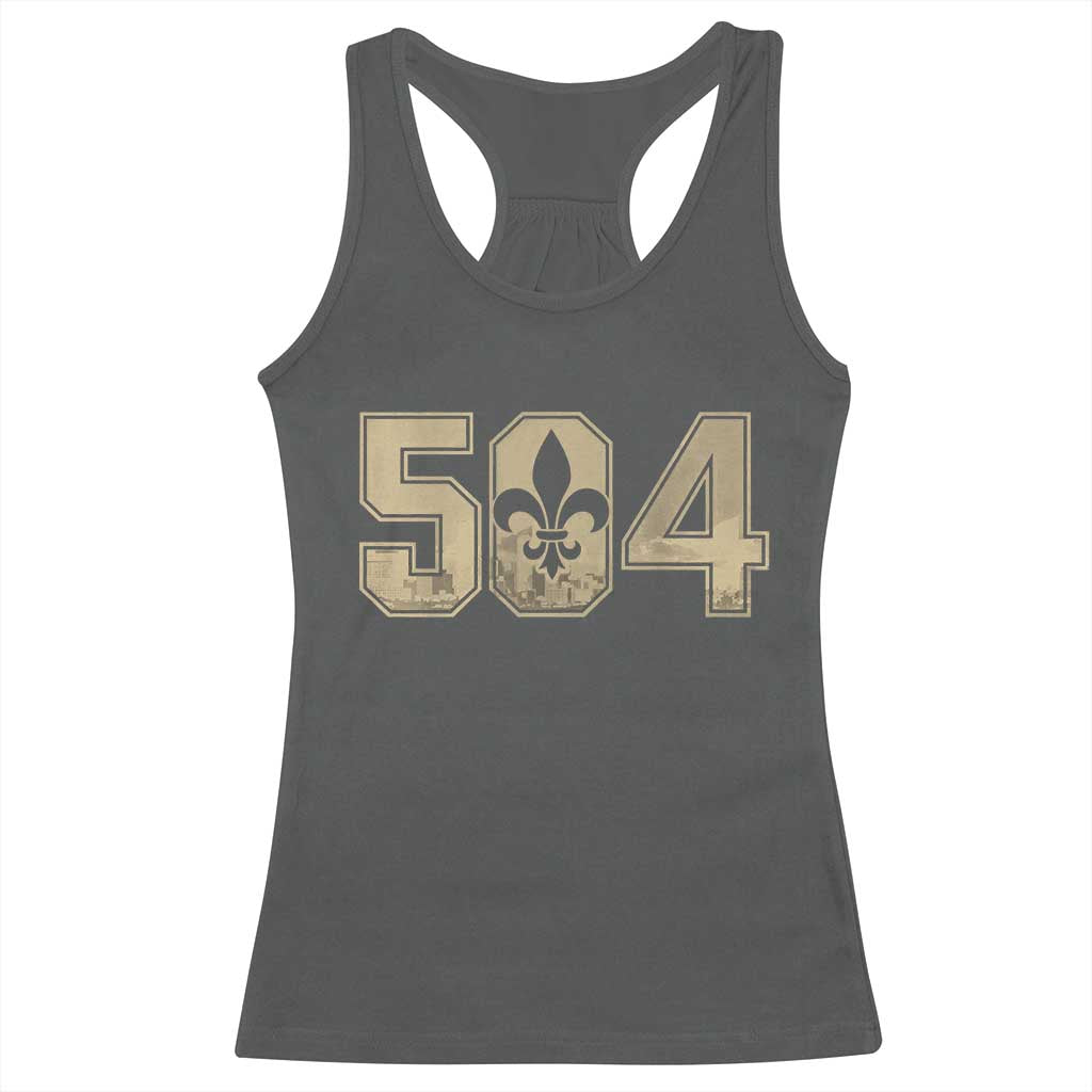 504 Nola New Orleans Louisiana LA Racerback Tank Top Fleur De Lis TS11 Dark Heather Print Your Wear