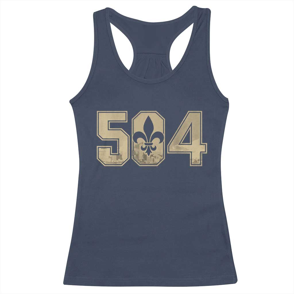 504 Nola New Orleans Louisiana LA Racerback Tank Top Fleur De Lis TS11 Navy Print Your Wear