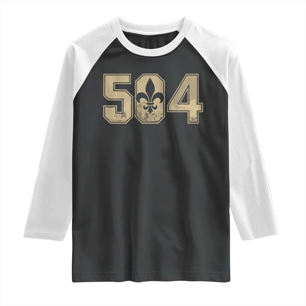 504 Nola New Orleans Louisiana LA Raglan Shirt Fleur De Lis TS11 Black White Print Your Wear