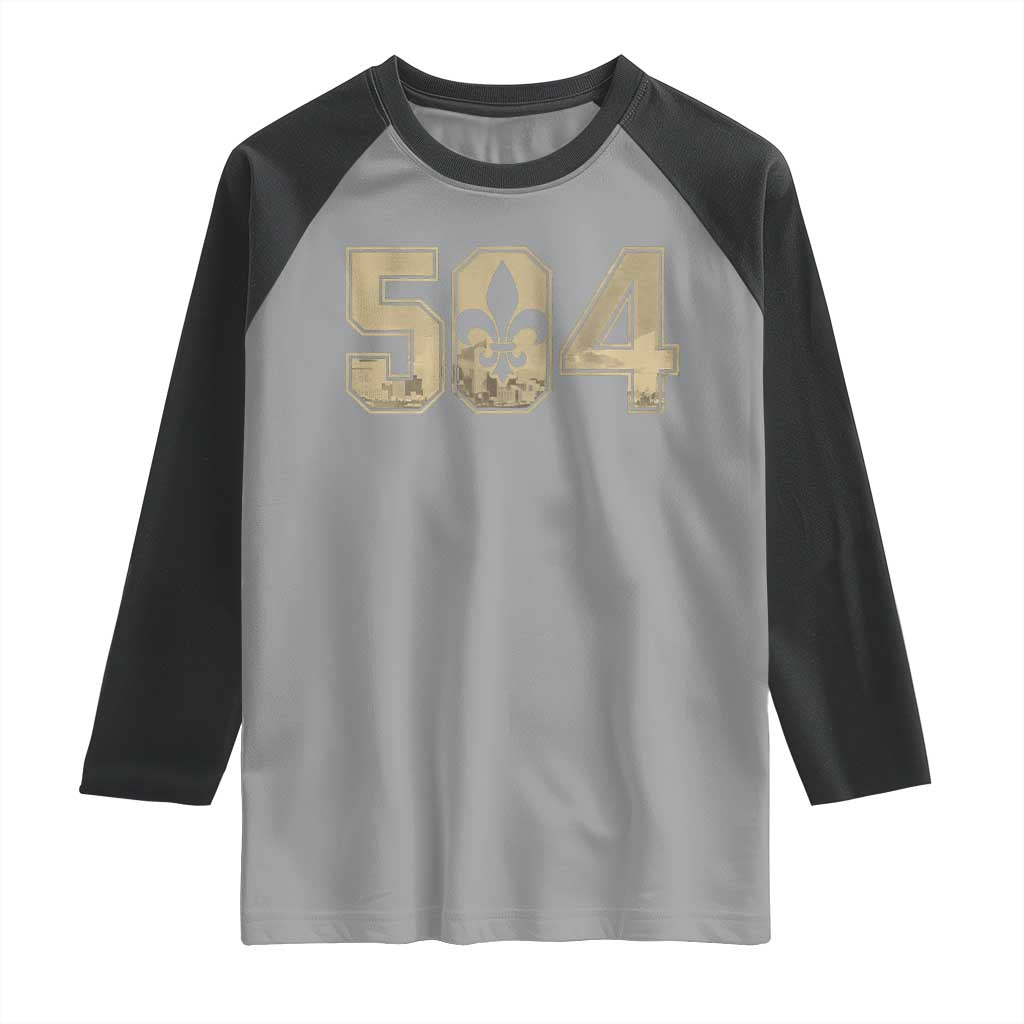 504 Nola New Orleans Louisiana LA Raglan Shirt Fleur De Lis TS11 Sport Gray Black Print Your Wear