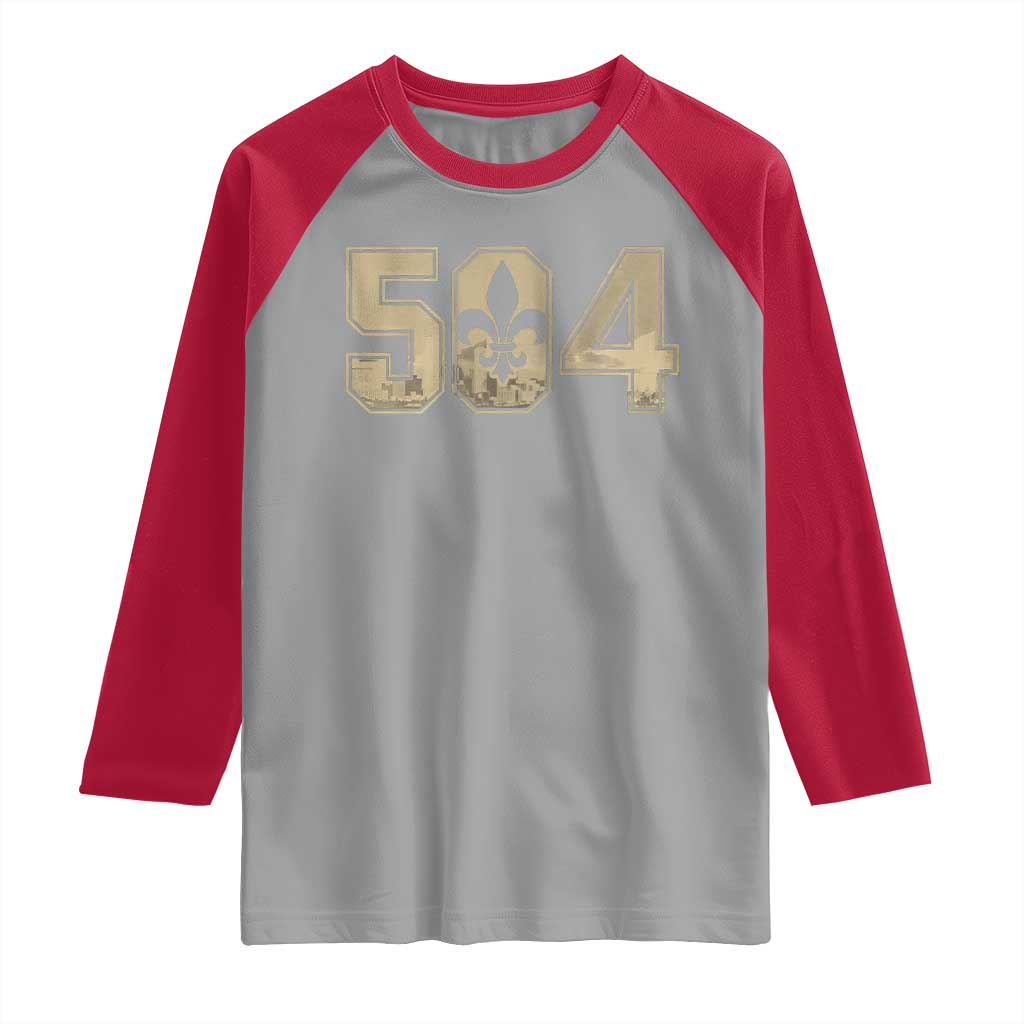 504 Nola New Orleans Louisiana LA Raglan Shirt Fleur De Lis TS11 Sport Gray Red Print Your Wear