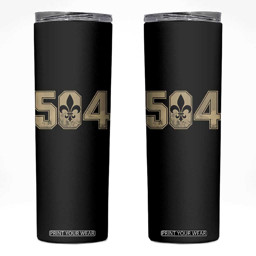 504 Nola New Orleans Louisiana LA Skinny Tumbler Fleur De Lis TS11 Black Print Your Wear