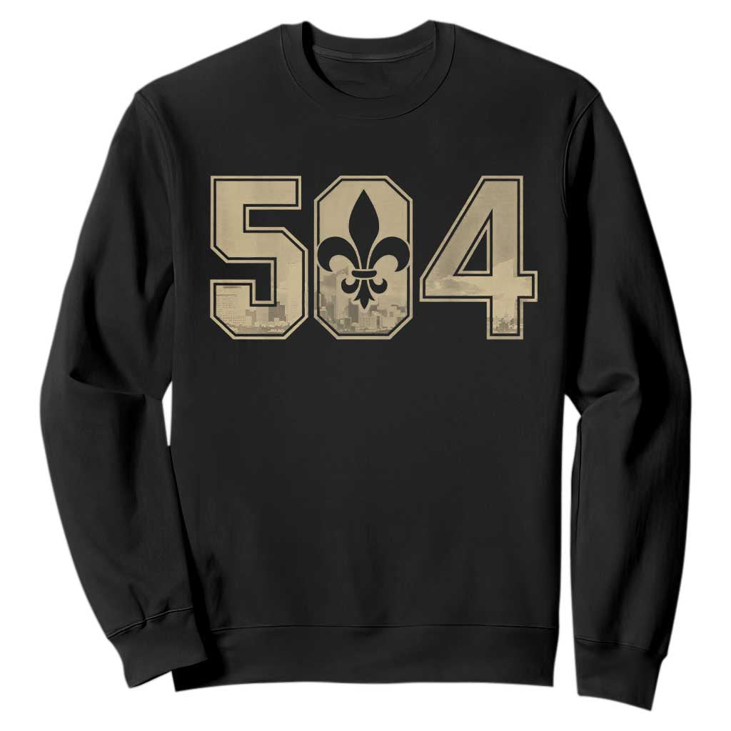 504 Nola New Orleans Louisiana LA Sweatshirt Fleur De Lis TS11 Black Print Your Wear