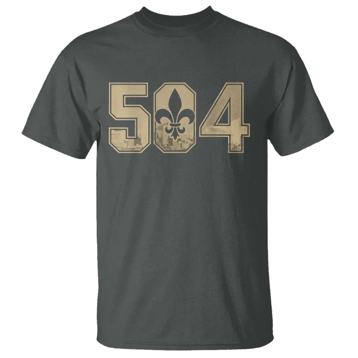 504 Nola New Orleans Louisiana LA T Shirt Fleur De Lis TS11 Dark Heather Print Your Wear
