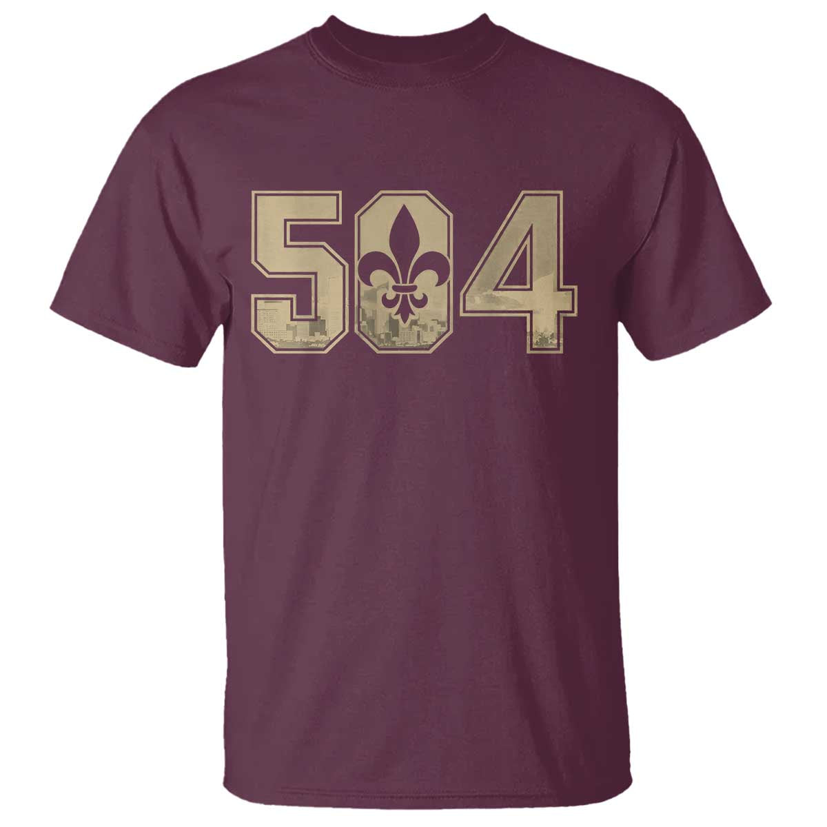 504 Nola New Orleans Louisiana LA T Shirt Fleur De Lis TS11 Maroon Print Your Wear