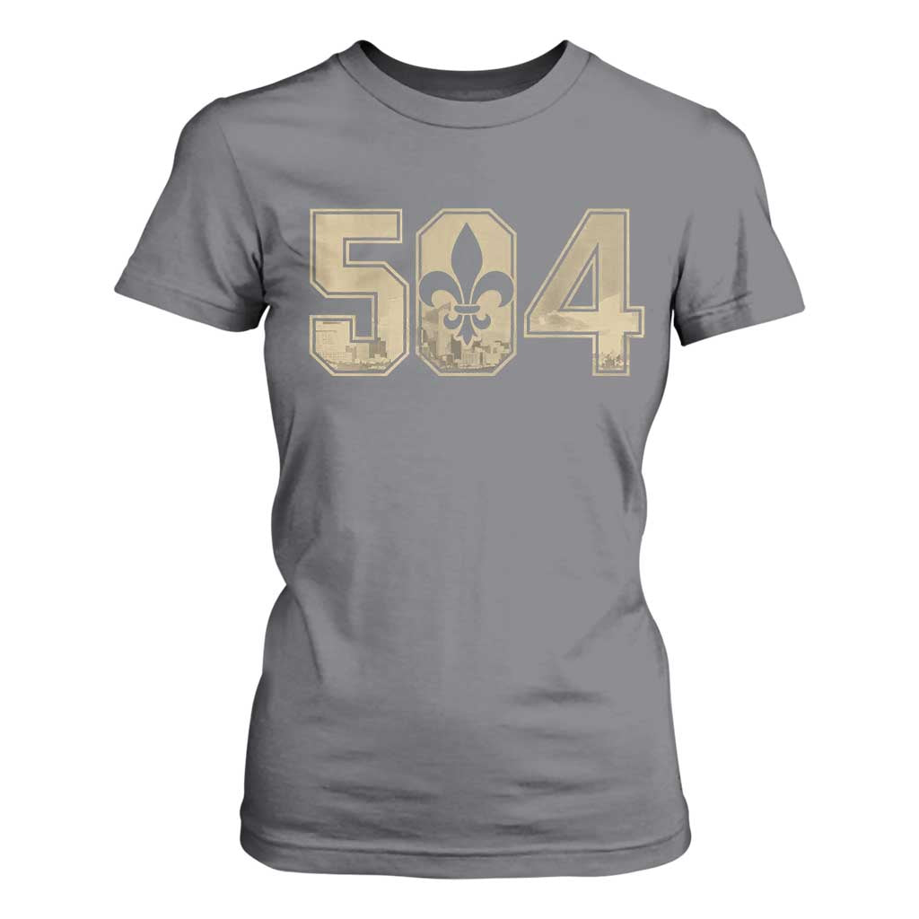 504 Nola New Orleans Louisiana LA T Shirt For Women Fleur De Lis TS11 Charcoal Print Your Wear