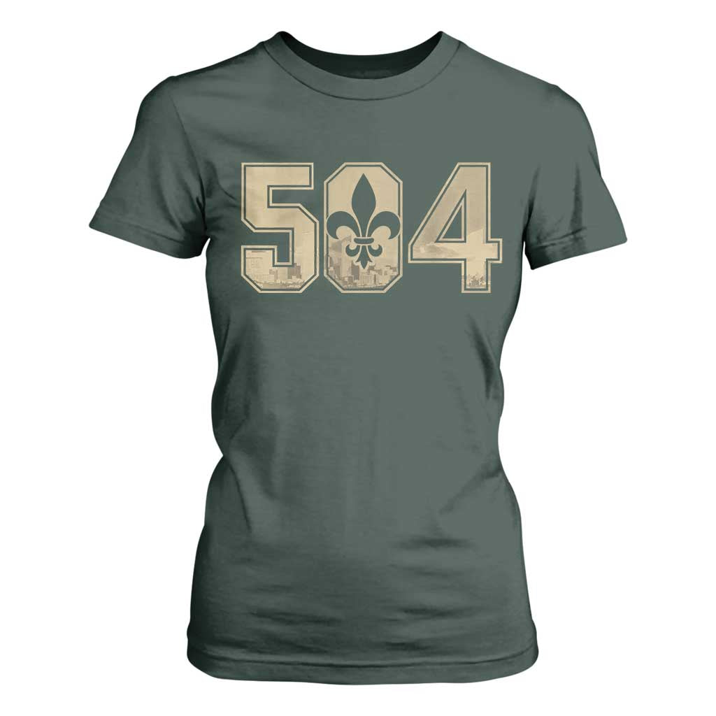 504 Nola New Orleans Louisiana LA T Shirt For Women Fleur De Lis TS11 Dark Forest Green Print Your Wear