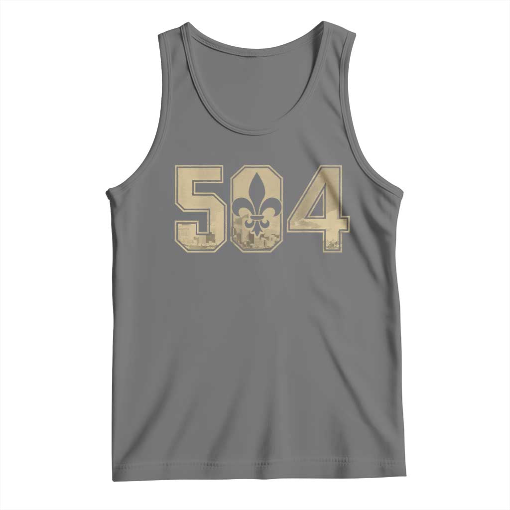 504 Nola New Orleans Louisiana LA Tank Top Fleur De Lis TS11 Black Heather Print Your Wear