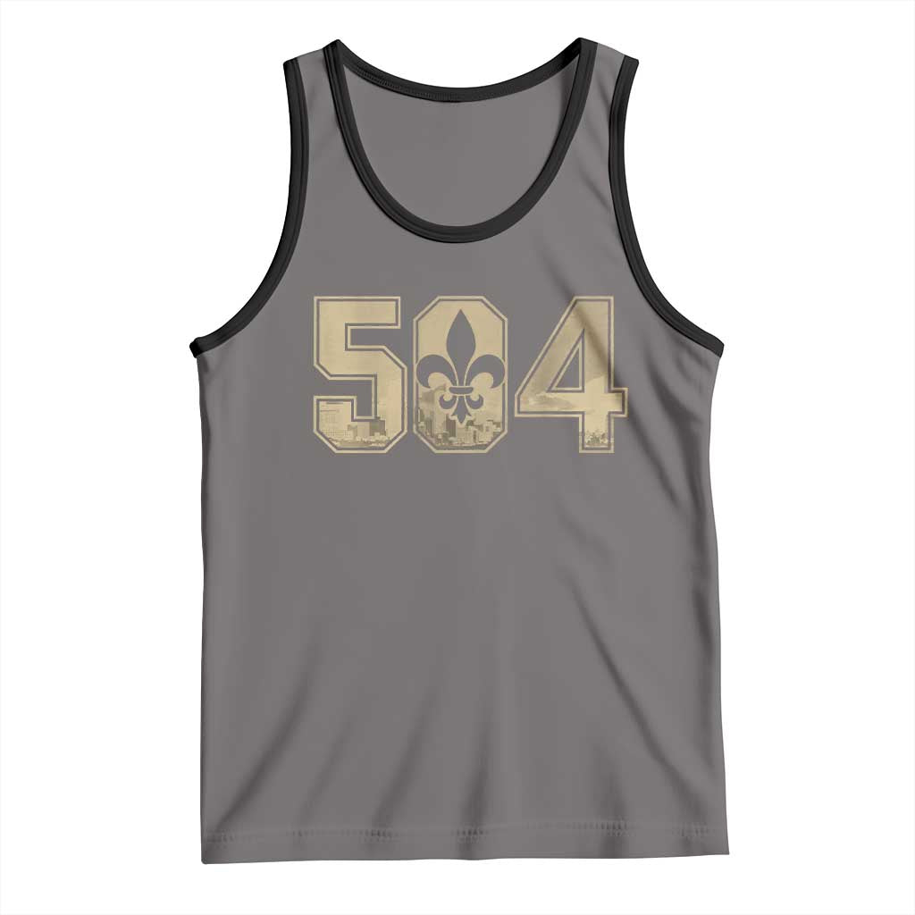 504 Nola New Orleans Louisiana LA Tank Top Fleur De Lis TS11 Deep Heather Black Print Your Wear