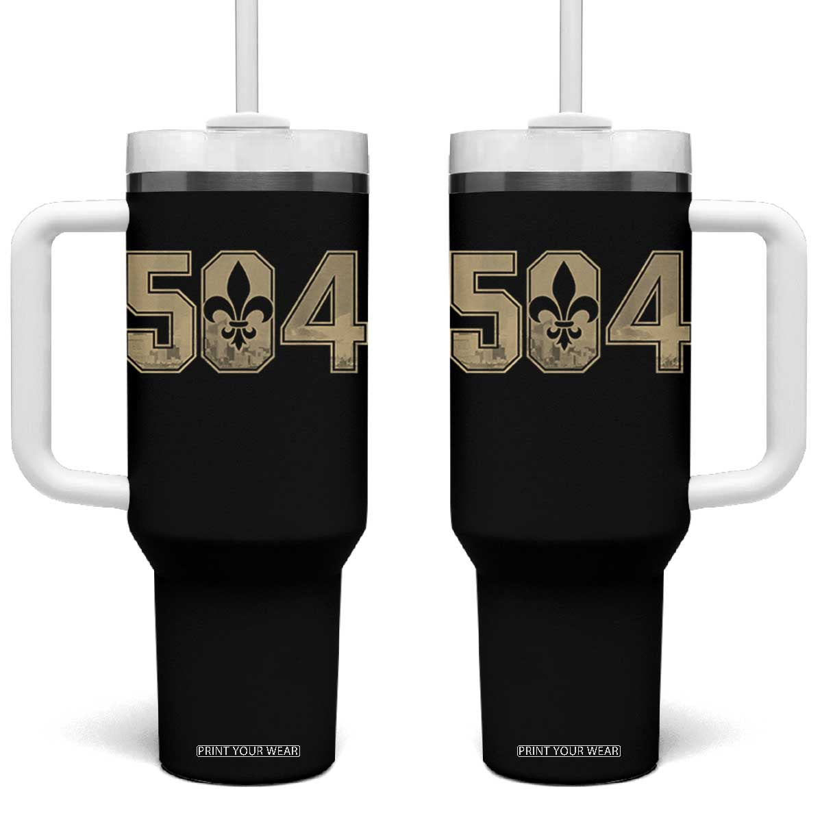 504 Nola New Orleans Louisiana LA Tumbler With Handle Fleur De Lis TS11 One Size: 40 oz Black Print Your Wear