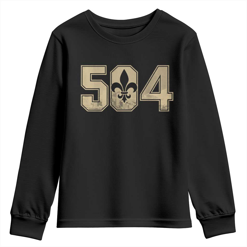 504 Nola New Orleans Louisiana LA Youth Sweatshirt Fleur De Lis TS11 Black Print Your Wear