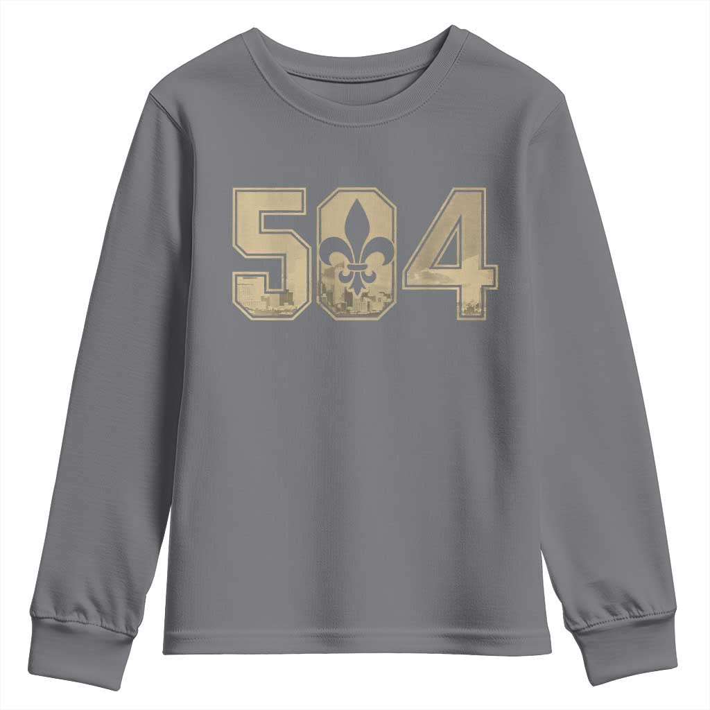 504 Nola New Orleans Louisiana LA Youth Sweatshirt Fleur De Lis TS11 Charcoal Print Your Wear