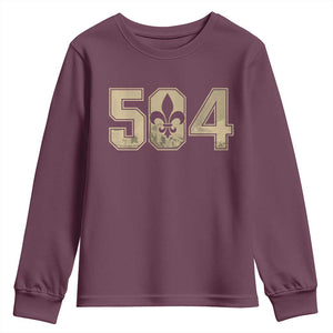 504 Nola New Orleans Louisiana LA Youth Sweatshirt Fleur De Lis TS11 Maroon Print Your Wear