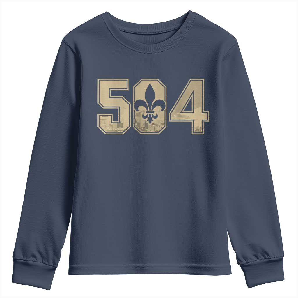 504 Nola New Orleans Louisiana LA Youth Sweatshirt Fleur De Lis TS11 Navy Print Your Wear