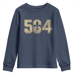 504 Nola New Orleans Louisiana LA Youth Sweatshirt Fleur De Lis TS11 Navy Print Your Wear