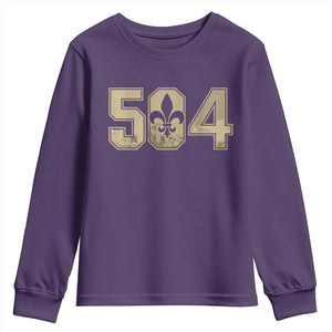 504 Nola New Orleans Louisiana LA Youth Sweatshirt Fleur De Lis TS11 Purple Print Your Wear