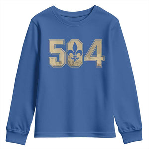 504 Nola New Orleans Louisiana LA Youth Sweatshirt Fleur De Lis TS11 Royal Blue Print Your Wear