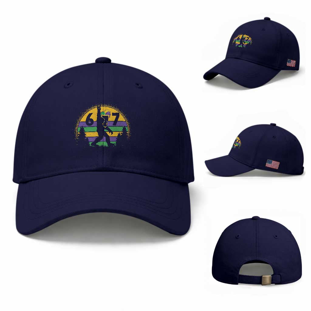 Funny Bigfoot 67 Mardi Gras Baseball Cap Sasquatch Parade Jester Hat TS11 Baseball Cap Universal Fit Dark Blue Print Your Wear