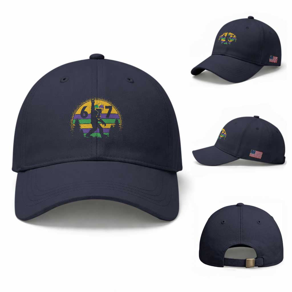 Funny Bigfoot 67 Mardi Gras Baseball Cap Sasquatch Parade Jester Hat TS11 Baseball Cap Universal Fit Navy Print Your Wear