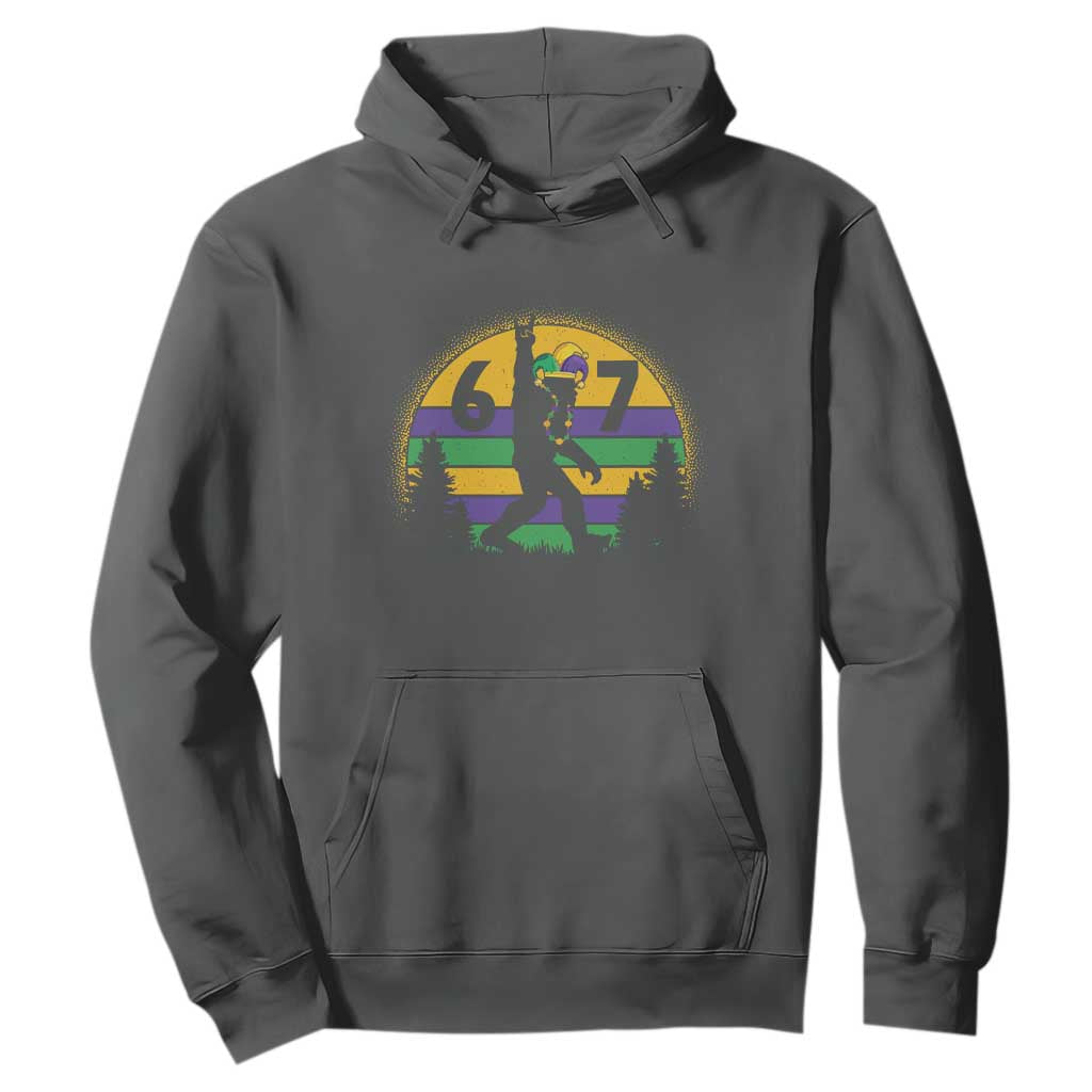 Funny Bigfoot 67 Mardi Gras Hoodie Sasquatch Parade Jester Hat TS11 Dark Heather Print Your Wear