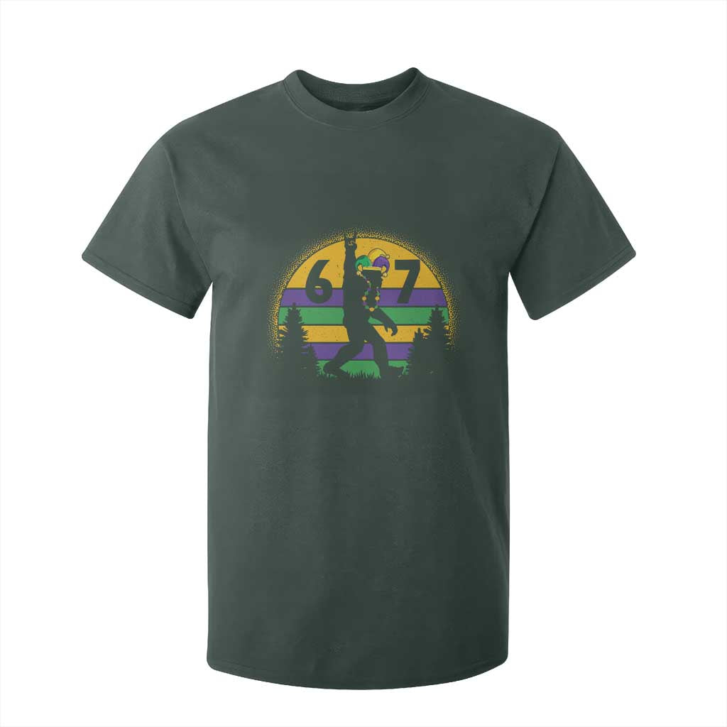 Funny Bigfoot 67 Mardi Gras T Shirt For Kid Sasquatch Parade Jester Hat TS11 Dark Forest Green Print Your Wear