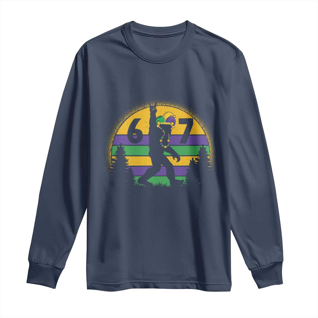 Funny Bigfoot 67 Mardi Gras Long Sleeve Shirt Sasquatch Parade Jester Hat TS11 Navy Print Your Wear