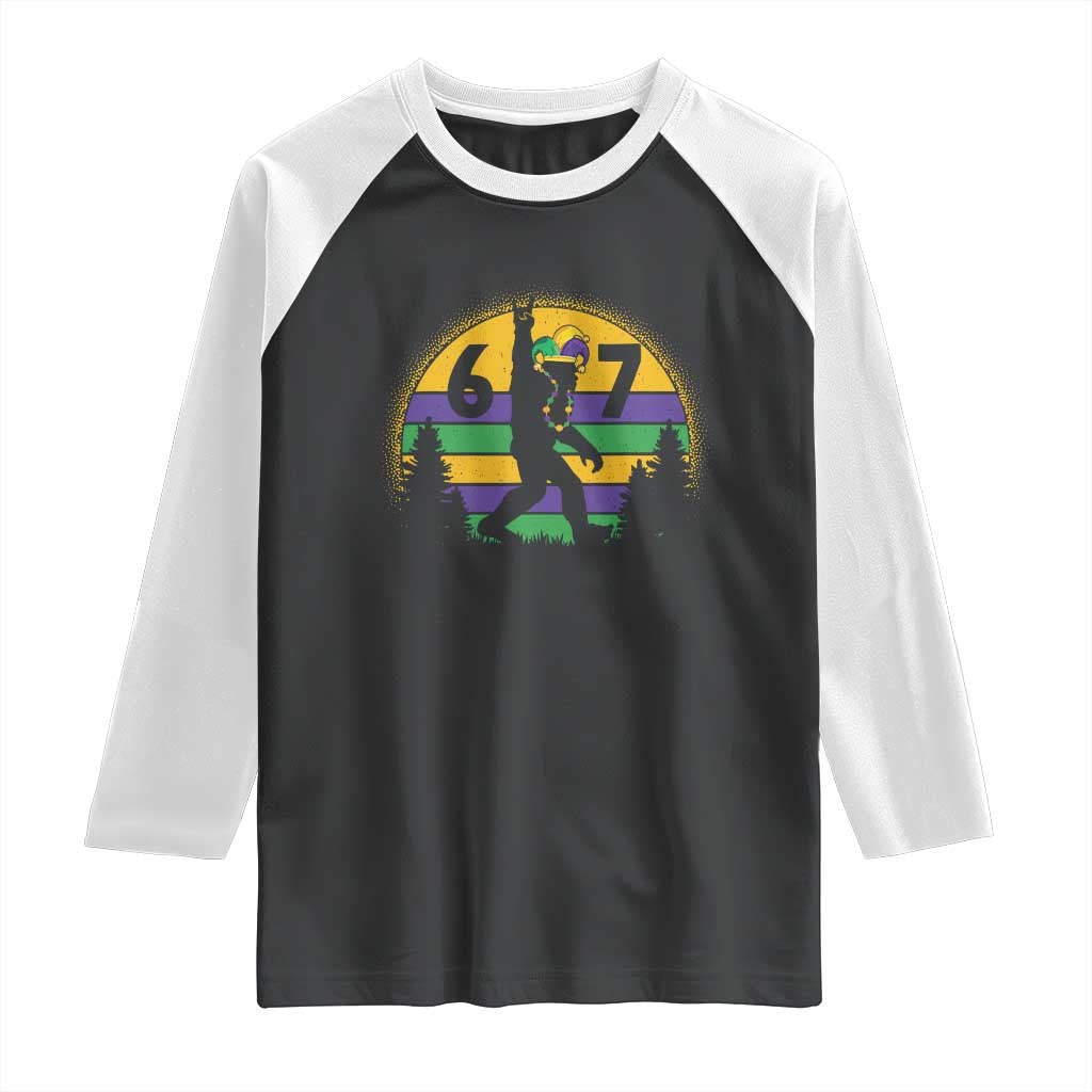 Funny Bigfoot 67 Mardi Gras Raglan Shirt Sasquatch Parade Jester Hat TS11 Black White Print Your Wear