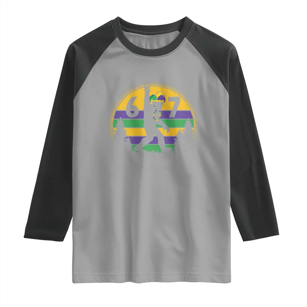 Funny Bigfoot 67 Mardi Gras Raglan Shirt Sasquatch Parade Jester Hat TS11 Sport Gray Black Print Your Wear