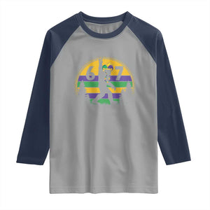 Funny Bigfoot 67 Mardi Gras Raglan Shirt Sasquatch Parade Jester Hat TS11 Sport Gray Navy Print Your Wear