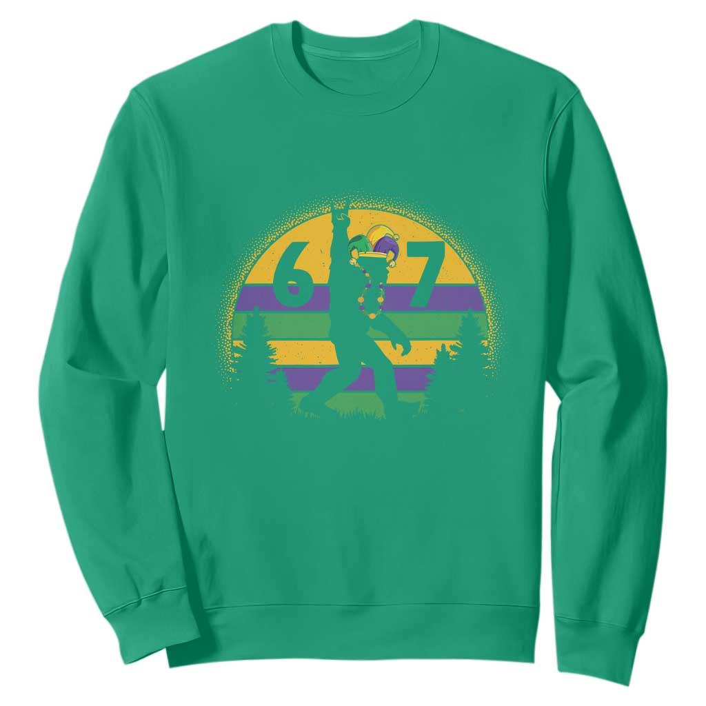 Funny Bigfoot 67 Mardi Gras Sweatshirt Sasquatch Parade Jester Hat TS11 Irish Green Print Your Wear