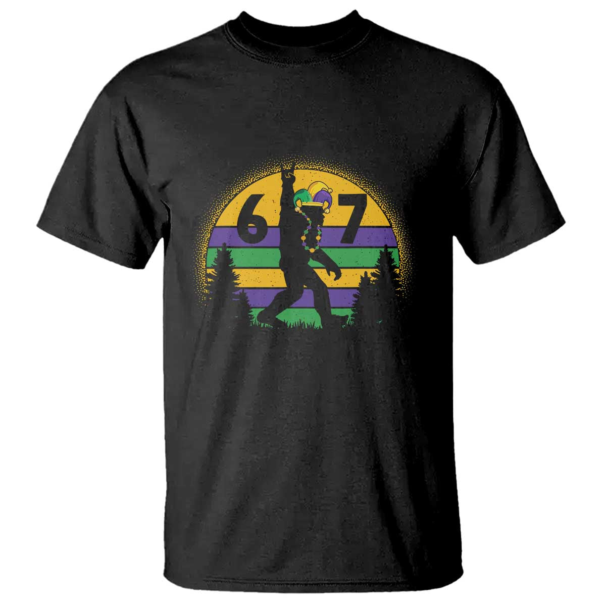 Funny Bigfoot 67 Mardi Gras T Shirt Sasquatch Parade Jester Hat TS11 Black Print Your Wear