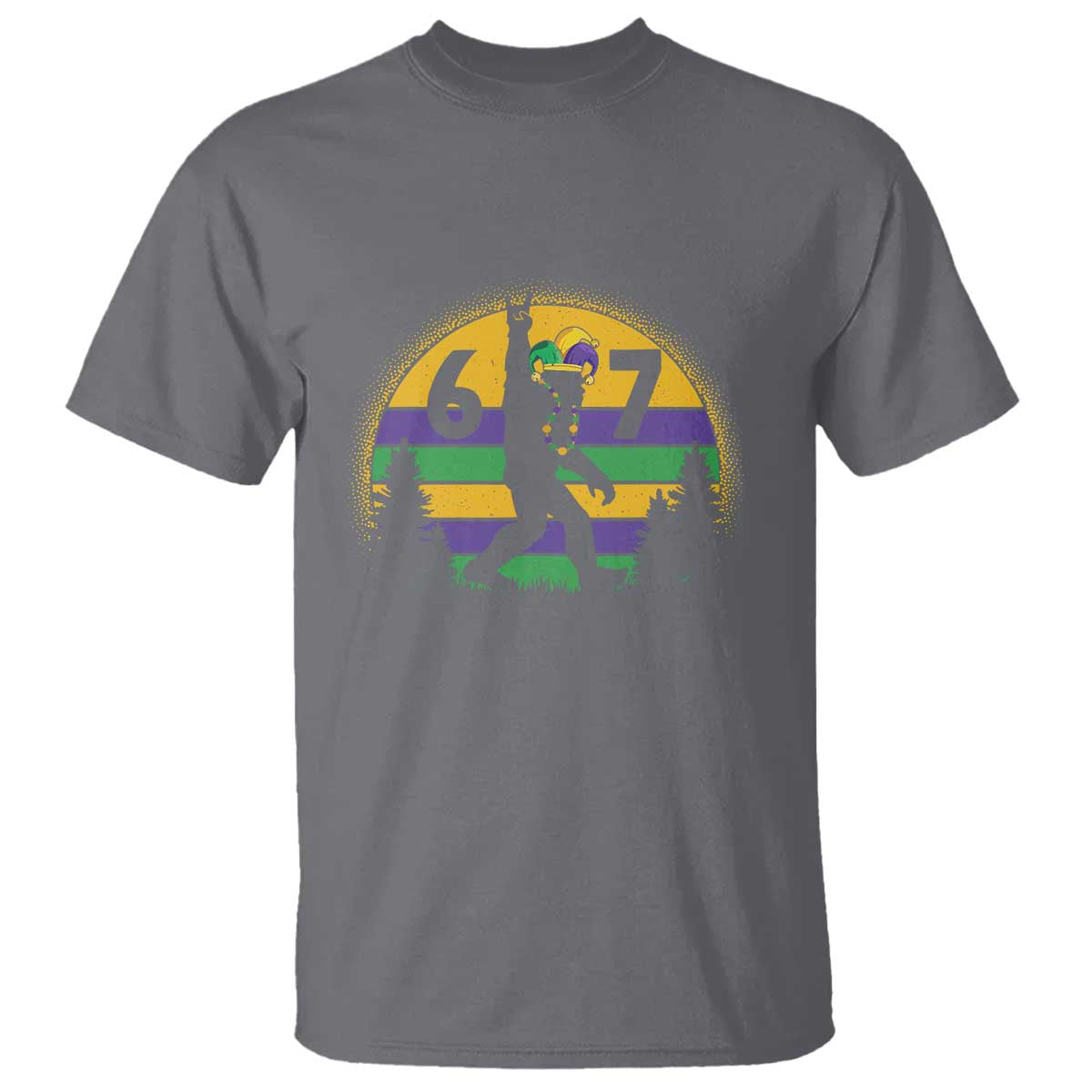 Funny Bigfoot 67 Mardi Gras T Shirt Sasquatch Parade Jester Hat TS11 Charcoal Print Your Wear