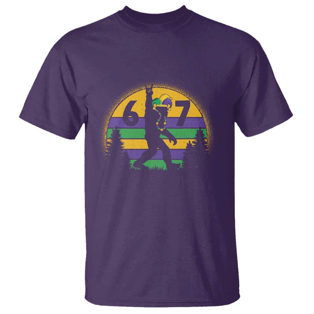 Funny Bigfoot 67 Mardi Gras T Shirt Sasquatch Parade Jester Hat TS11 Purple Print Your Wear