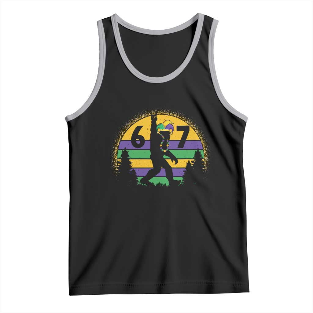 Funny Bigfoot 67 Mardi Gras Tank Top Sasquatch Parade Jester Hat TS11 Black Athletic Heather Print Your Wear